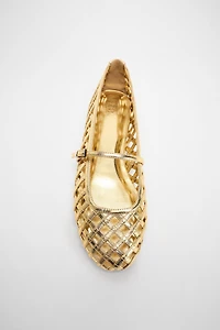 METALLIC EFFECT MESH BALLET FLATS