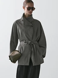 Trench court ceinture coton mélangé
