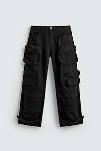 DENIM CARGO PANTS WITH POCKETS