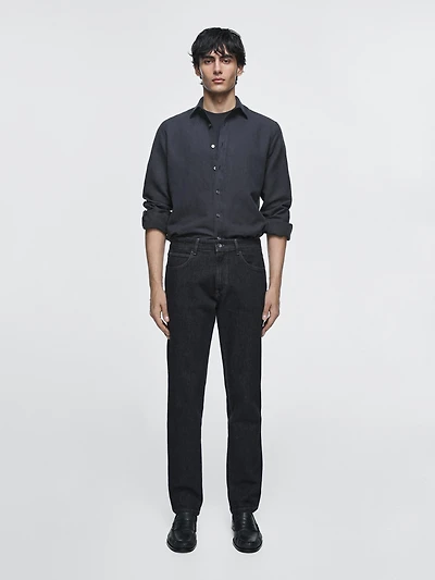 Rinse wash tapered fit jeans