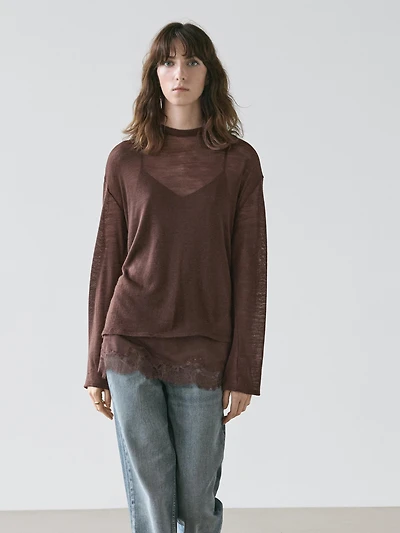 Long sleeve T-shirt with lace detail