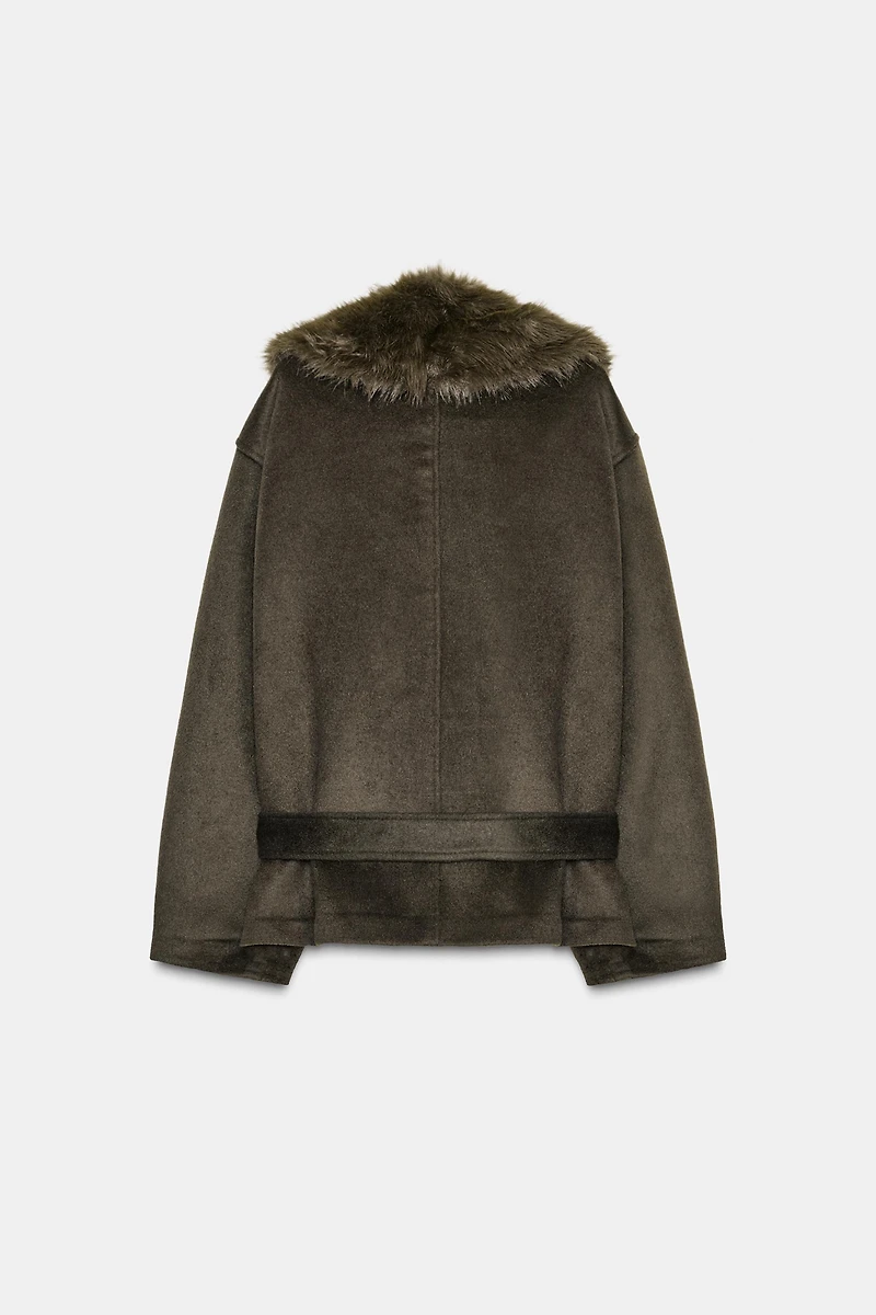 MANTEAU AVEC LAINE COL EFFET FOURRURE