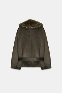 MANTEAU AVEC LAINE COL EFFET FOURRURE