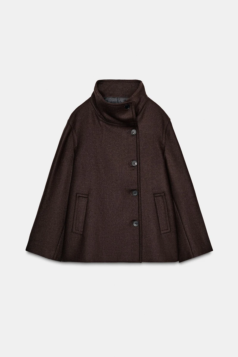 HIGH NECK WOOL BLEND SHORT COAT