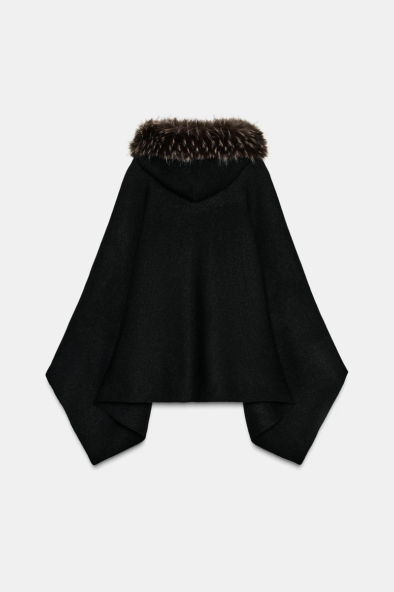 FAUX FUR KNIT CAPE