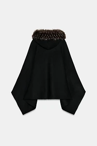FAUX FUR KNIT CAPE