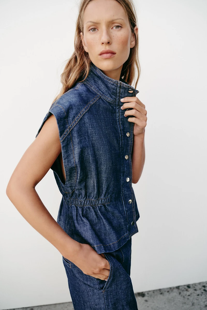 GILET AVEC TAILLE ÉLASTIQUE EN LIN