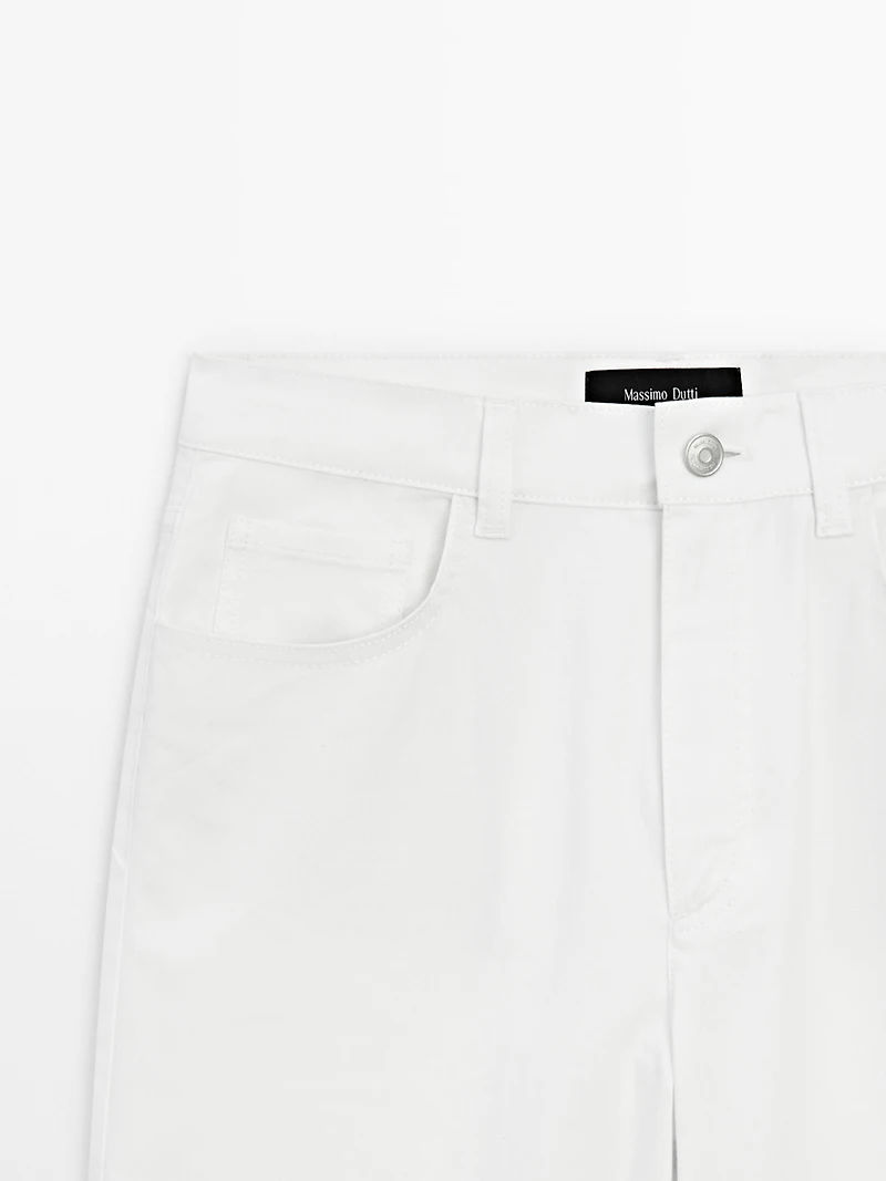 Pantalon straight cropped en coton mélangé