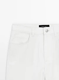 Pantalon straight cropped en coton mélangé