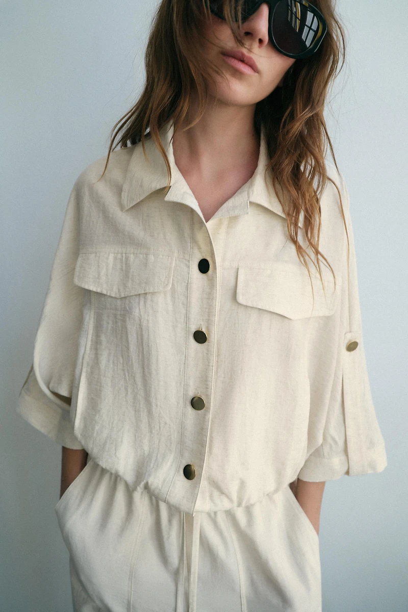 ROLL-UP SLEEVE SAFARI BLOUSE