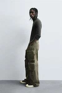 DENIM CARGO PANTS WITH POCKETS