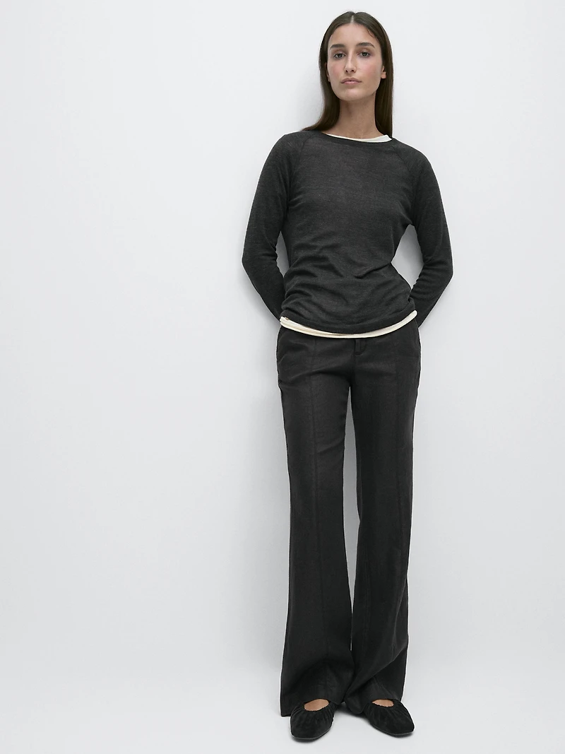 100% linen kick flare fit trousers