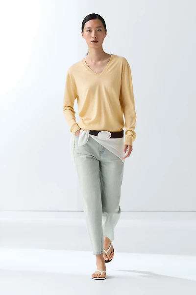 V-neck knit sweater