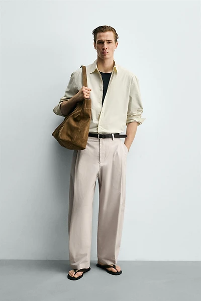PLEATED POPLIN STRAIGHT FIT PANTS