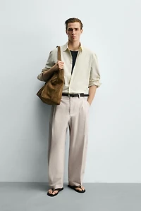 PANTALON STRAIGHT FIT EN POPELINE À PLIS