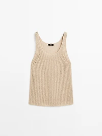 Linen knit top with round neckline