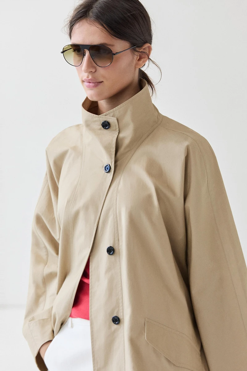 100% Cotton High-Neck Trench Coat