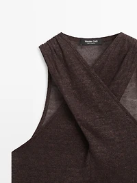 Linen blend top with surplice neckline