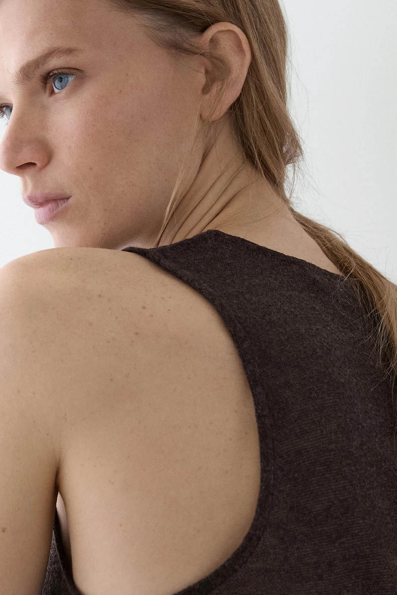 Linen blend top with surplice neckline