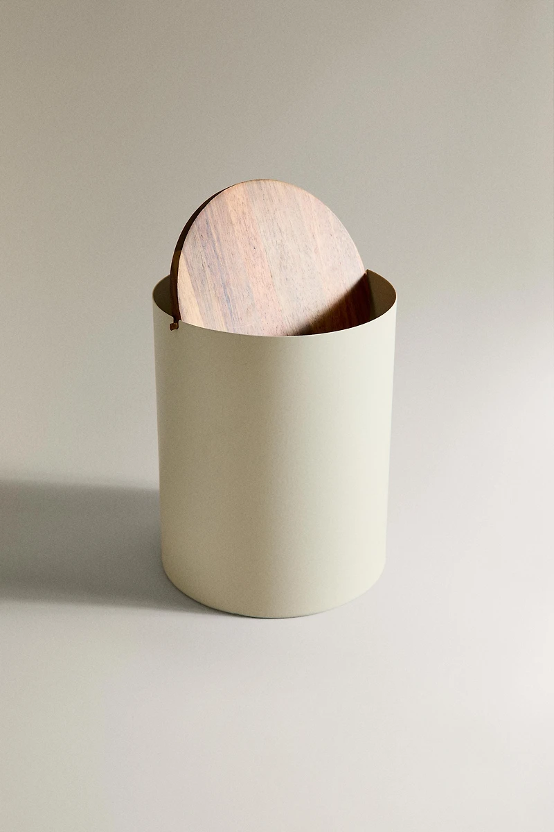 POUBELLE MÉTAL COUVERCLE BOIS