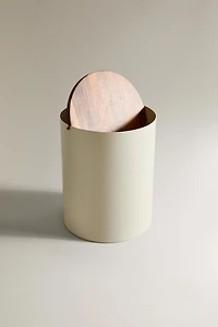 POUBELLE MÉTAL COUVERCLE BOIS