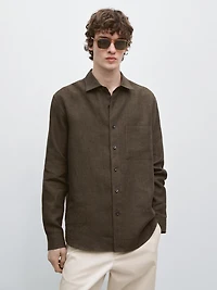Regular fit faded linen shirt with pocket detail