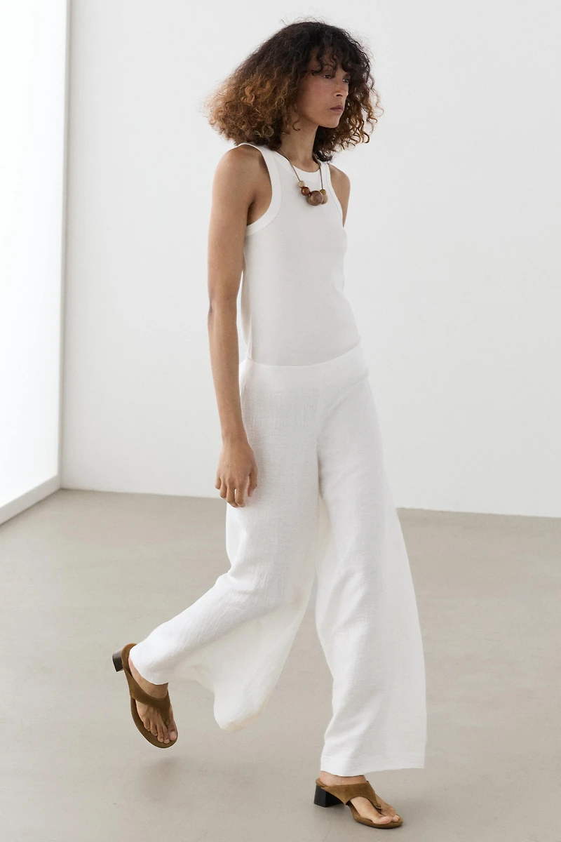 Linen blend palazzo trousers