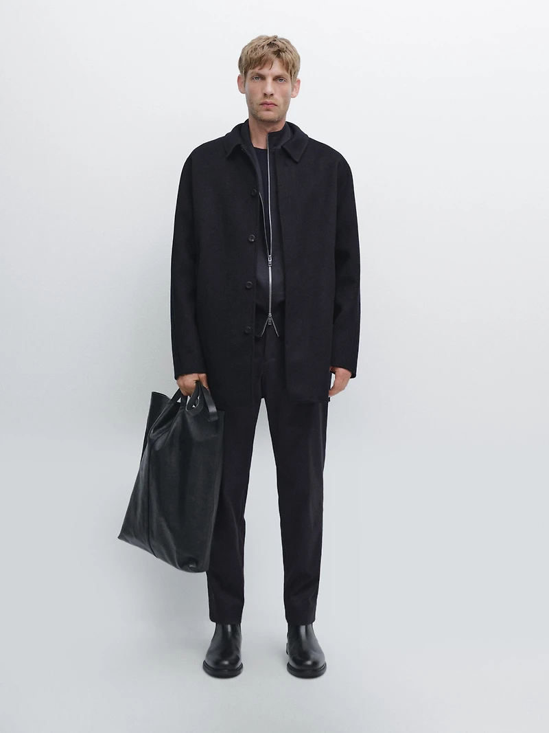 Manteau court laine mélangée