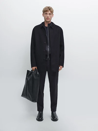 Manteau court laine mélangée