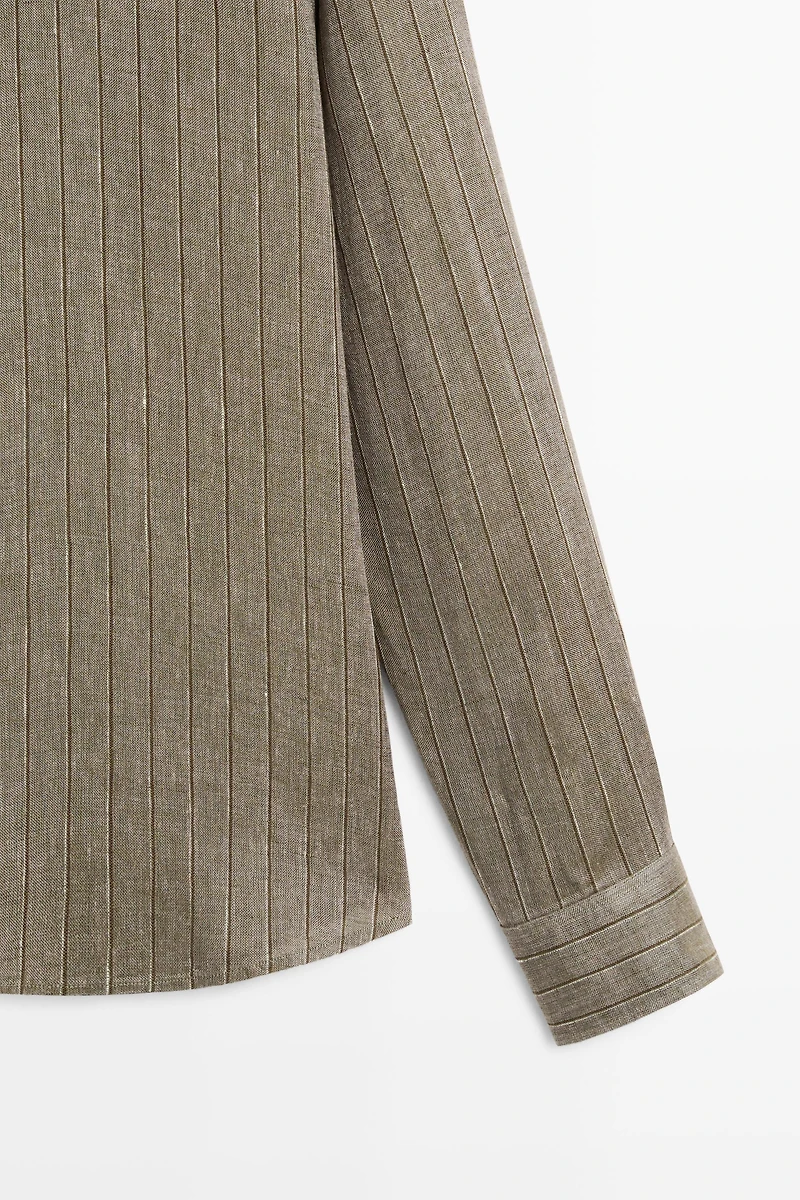 100% linen regular fit striped shirt