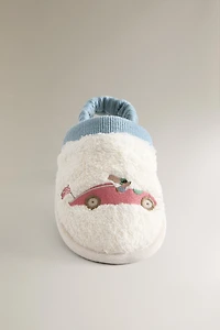 CHILDREN'S TERRYCLOTH BATHROOM RACING DOG SLIPPERS