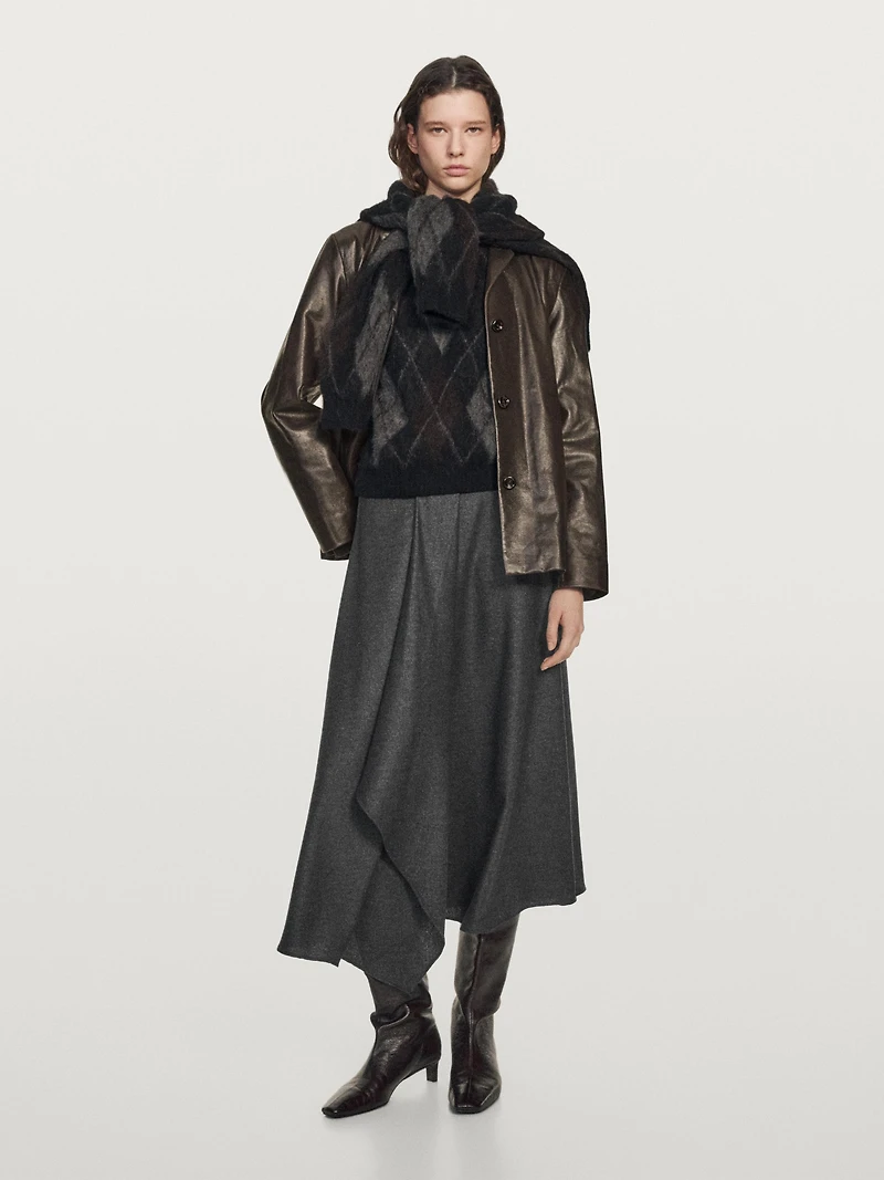 Flared wool blend midi skirt with pleat