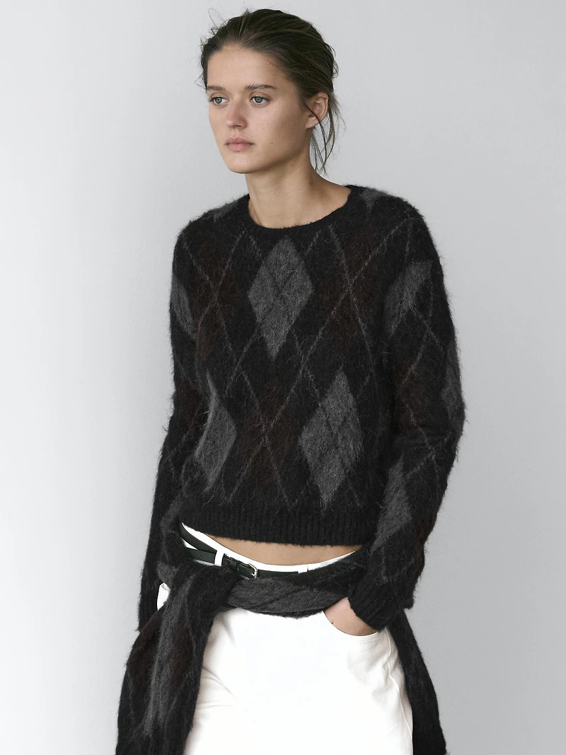 Argyle knit wool and alpaca sweater