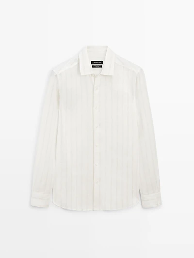 100% linen regular fit striped shirt