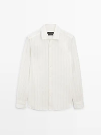 100% linen regular fit striped shirt