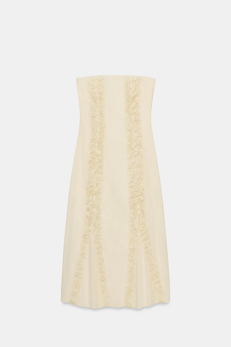 MIDI DRESS WITH EMBOSSED RUFFLES