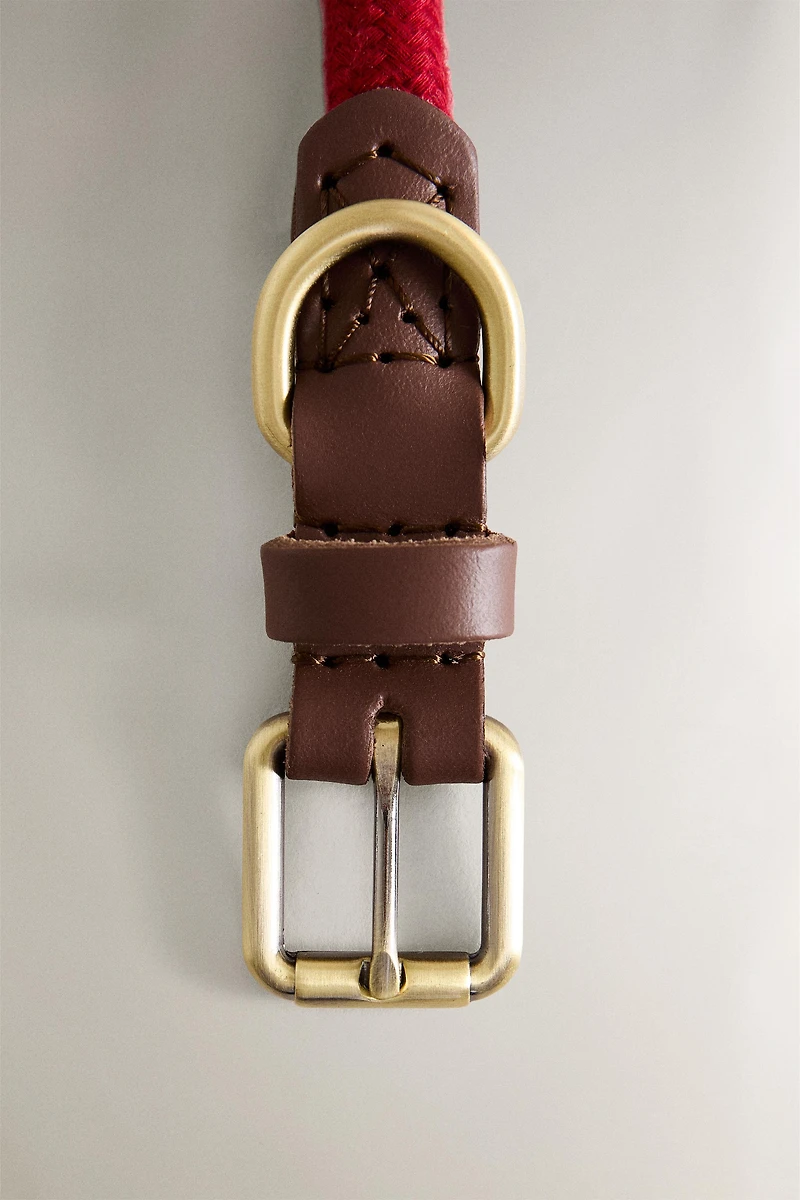 LEATHER AND ROPE DOG NECKLACE