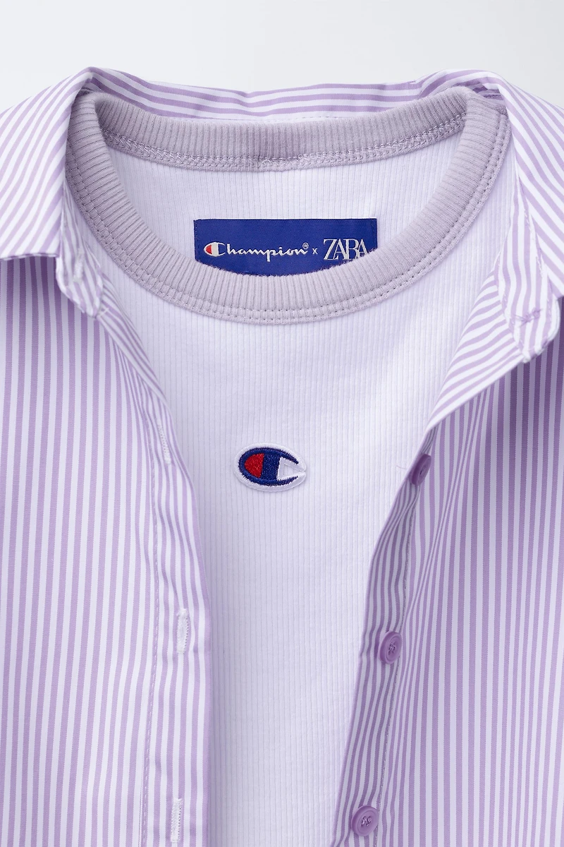 PACK CHEMISE POPELINE RAYÉE AVEC DÉBARDEUR EN MAILLE CHAMPION ® X ZARA