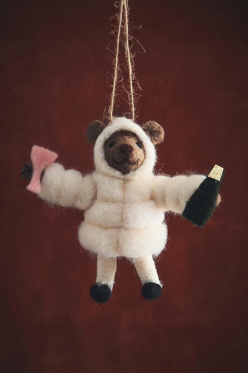 WOOL BEAR COAT CHRISTMAS TREE ORNAMENT