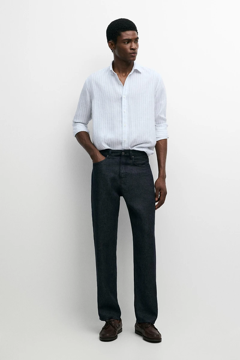 Extra-fine 100% linen striped shirt