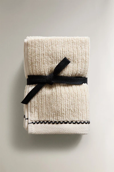 RIB-KNIT HAND TOWEL WITH TOPSTITCHING (PACK OF 3)