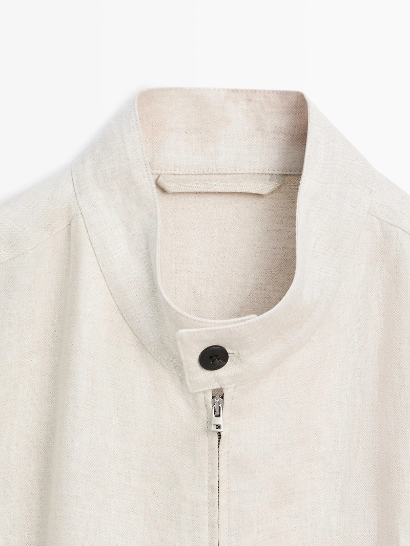 Short linen jacket with herringbone detail