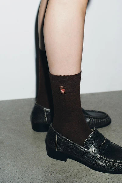 PLAIN SOCKS WITH DACHSHUND EMBROIDERY