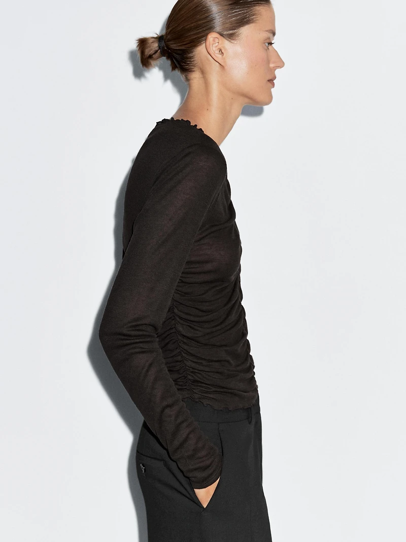 T-shirt manches longues froncé