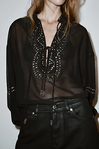 SEMI-SHEER BEADED BLOUSE
