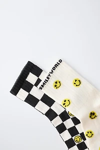 TWO-PACK OF SMILEYWORLD ® CHECKERED MID-CALF SOCKS