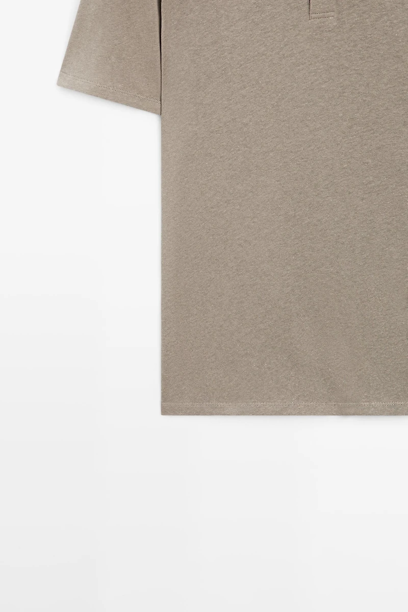 Linen and cotton short sleeve polo shirt