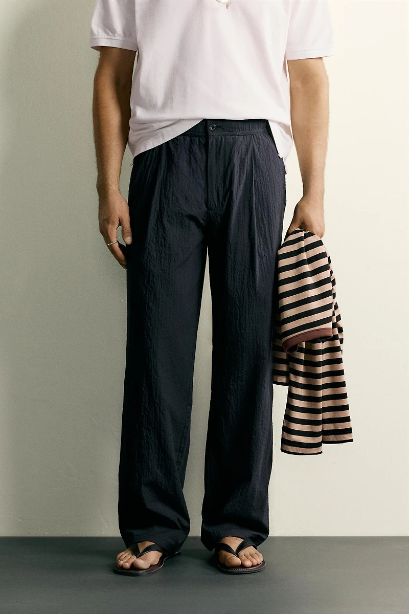 STRAIGHT FIT SEERSUCKER PANTS