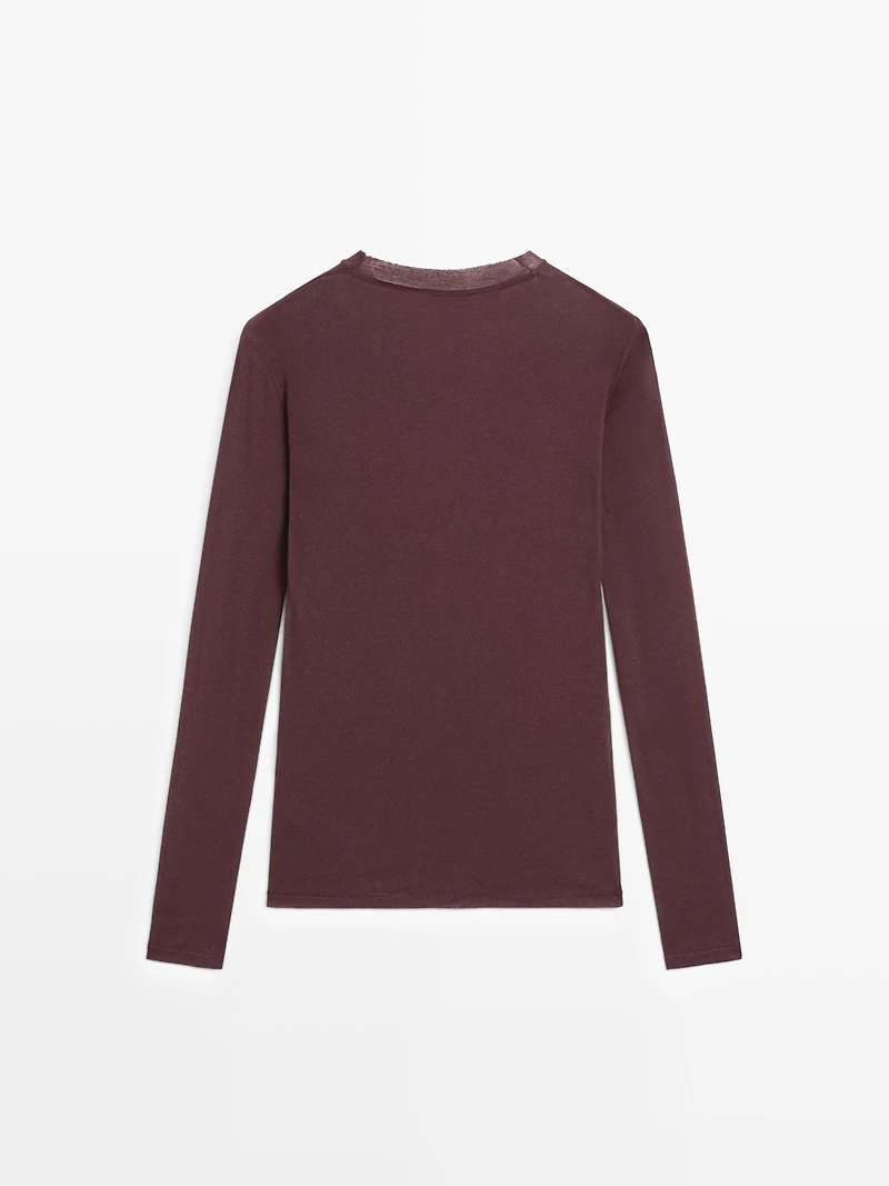 T-shirt semi-transparent 100 % coton à col contrastant