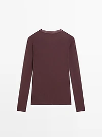 T-shirt semi-transparent 100 % coton à col contrastant